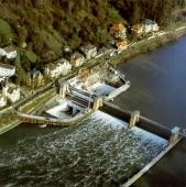 Luftbildaufnahme der Baustelle für das Wasserkraftwerk Karlstor 