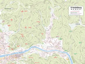 Lagekarte der Waldhütten und Rettungspunkte im nördlichen Stadtwald
