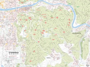 Lagekarte der Waldhütten und Rettungspunkte im südlichen Stadtwald.