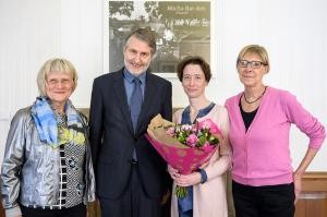 Ilse Weisser-Kircher (l.) und Angelika Zurbrügg (r.) hören auf, Melanie Schock (2. von rechts) ist die neue Patientenfürsprecherin in Heidelberg. (Foto: Rothe)