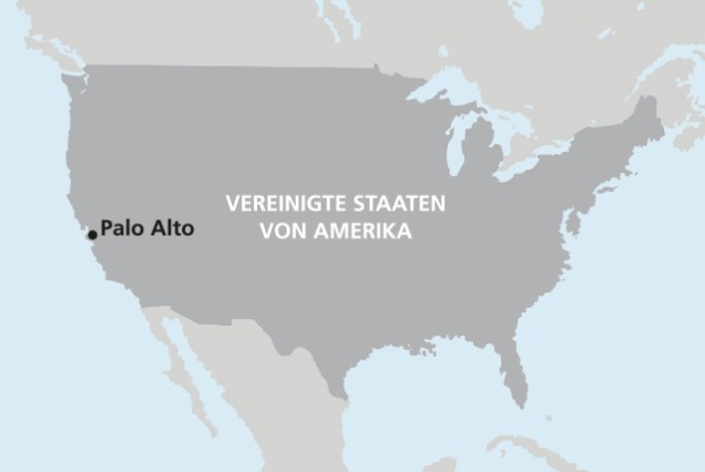 Landkartenausschnitt Vereinigte Staaten mit Markierung Palo Alto