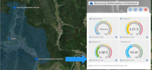 Ein digitales Dashboard, das eine Karte von Heidelberg inklusive verschiedener Wetterdaten zeigt