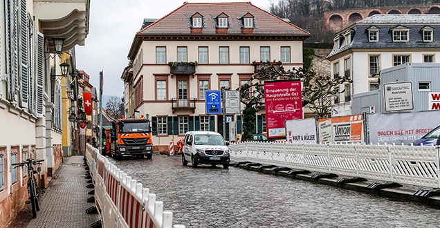 Die Bau-arbeiten auf der Haupt-straße haben begonnen (Foto: Stadt Heidelberg)