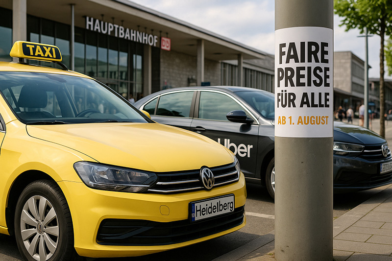 Taxi und Uber vor einem Hauptbahnhof